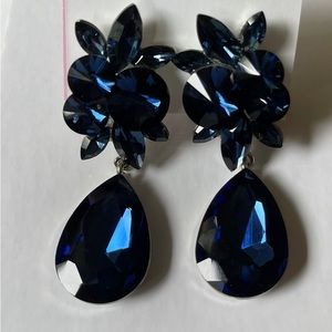 Navy Clip On Pageant Earrings